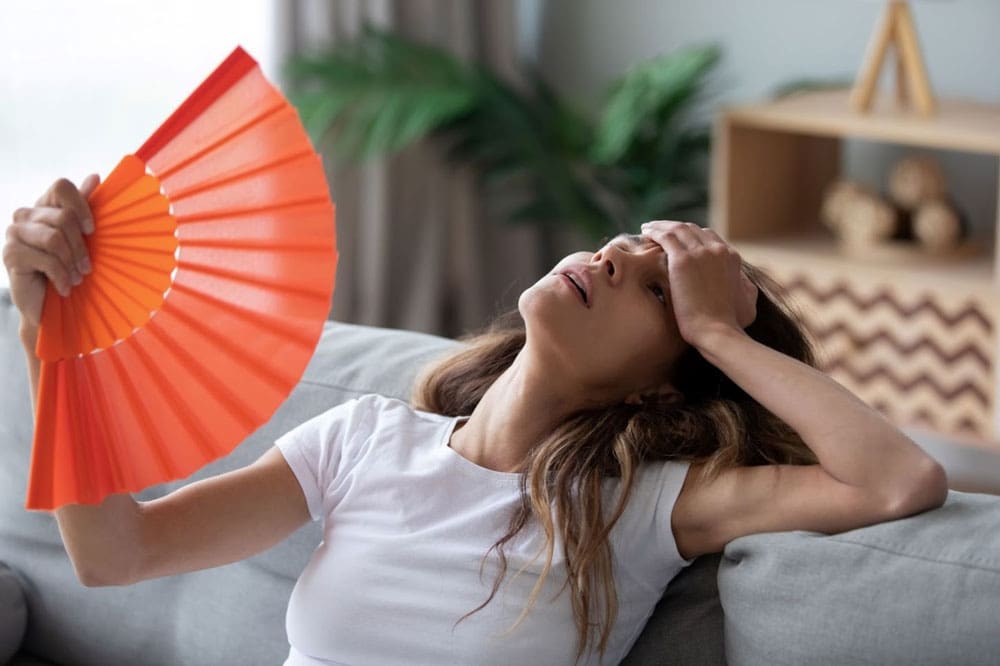 woman holding a fan